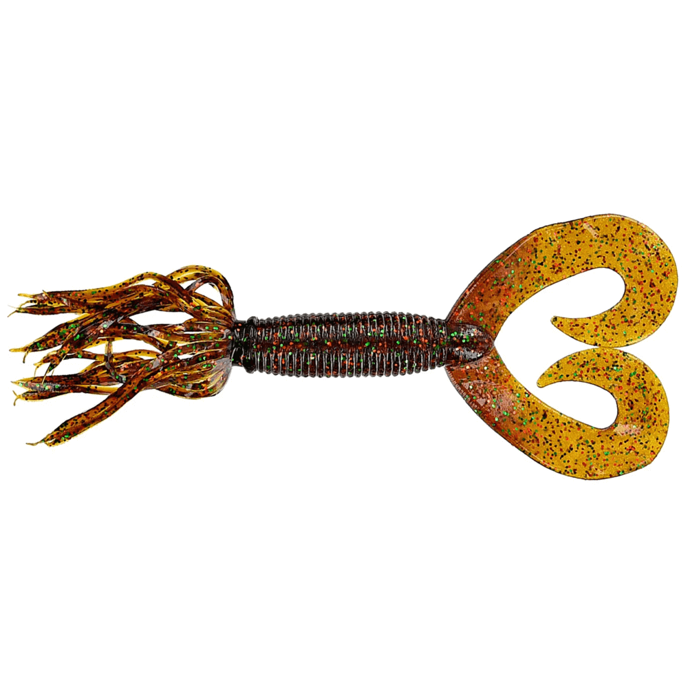 Leurre souple Yamamoto Double Tail Hula Grub 5" - 127 mm Vert Citrouille Pourpre Cuivre